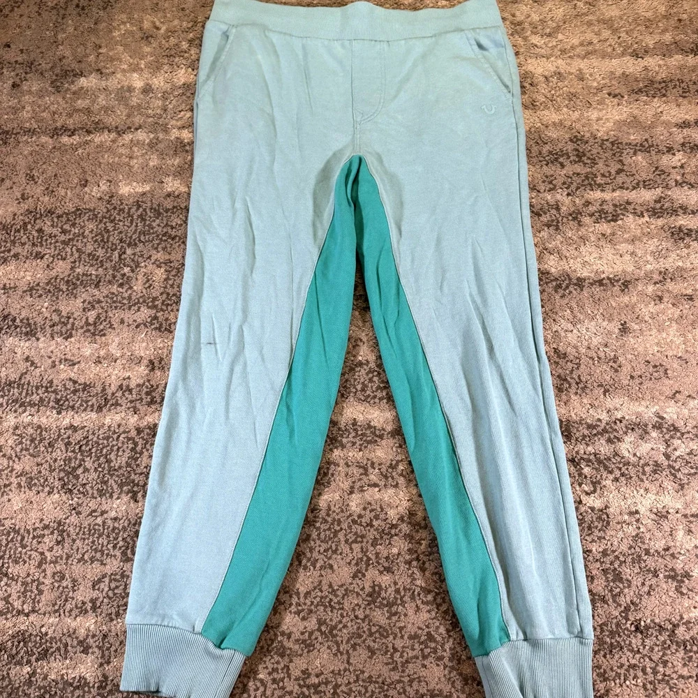 True Religion Men's L Green Blue Mint Color Block Jogger Pants